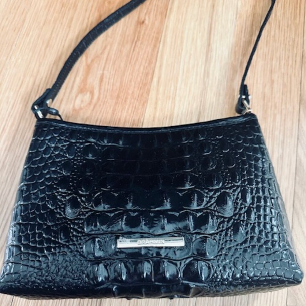Brahmin Black Croc Shoulder Handbag